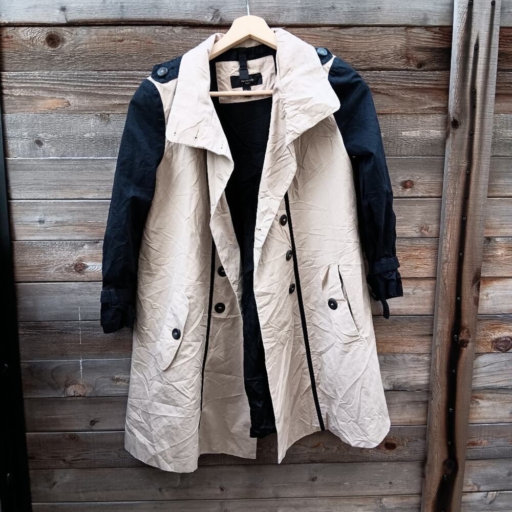 Mango Beige an Black Double-breasted Trench Coat Size XS